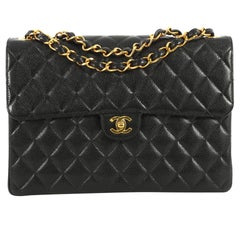 Chanel Vintage Square Classic Single Flap Bag Quilted Caviar Jumbo