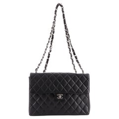 Chanel Vintage Square Classic Single Flap Bag Quilted Caviar Jumbo