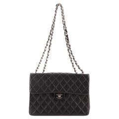Chanel Vintage Square Classic Single Flap Bag Quilted Caviar Jumbo