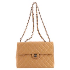 Chanel Vintage Square Classic Single Flap Bag Quilted Caviar Jumbo