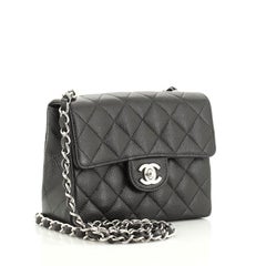 Chanel Vintage Square Classic Single Flap Bag Quilted Caviar Mini