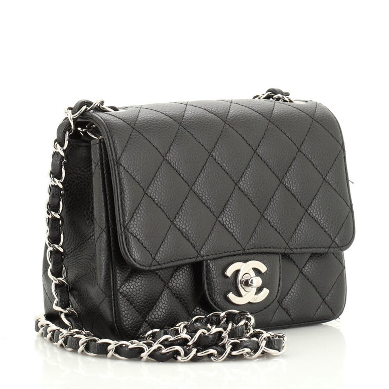 Chanel Vintage Square Classic Single Flap Bag Quilted Caviar Mini at ...