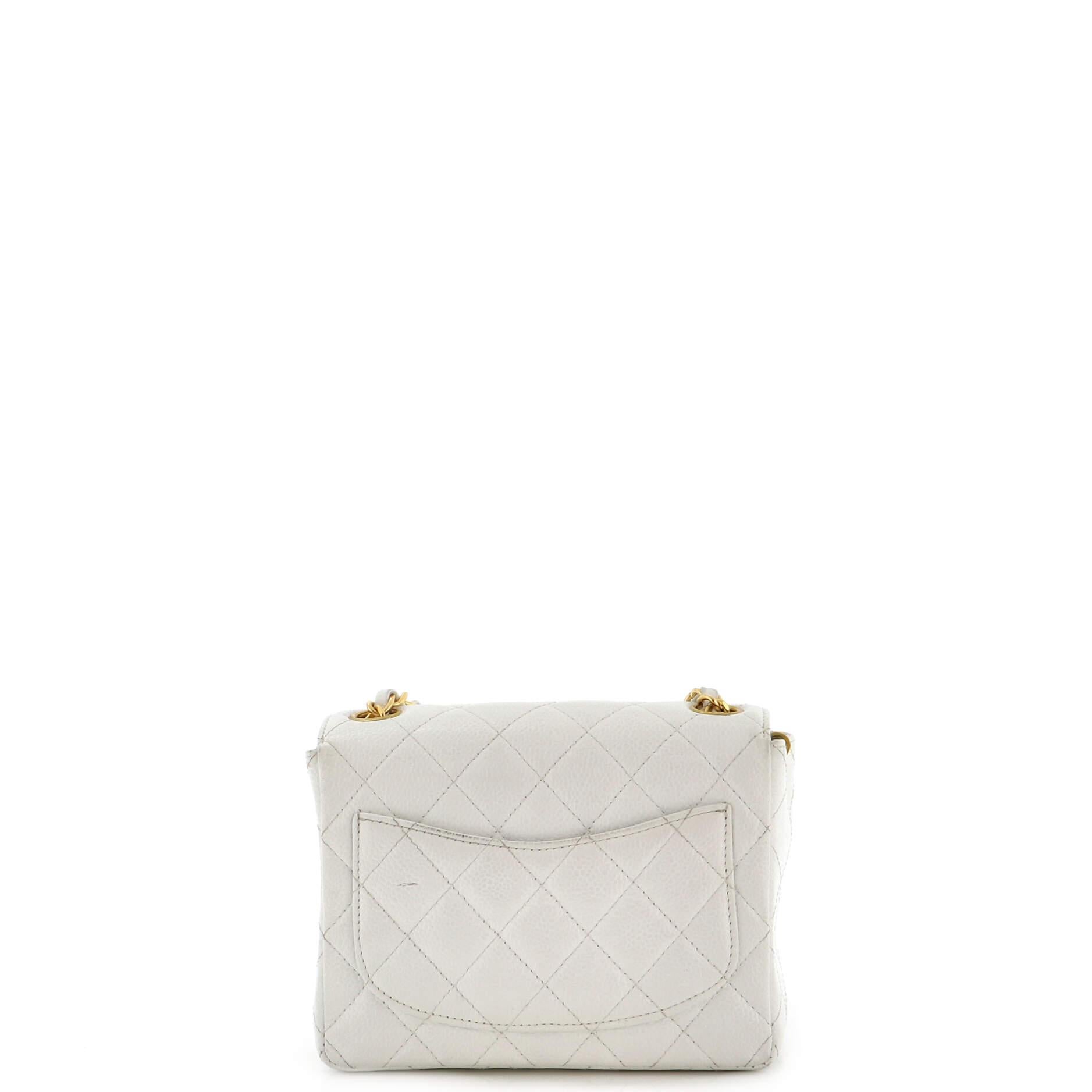 Chanel Vintage Square Classic Single Flap Bag Quilted Caviar Mini In Good Condition In NY, NY
