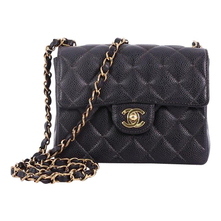 Chanel Vintage Square Classic Single Flap Bag Quilted Caviar Mini at