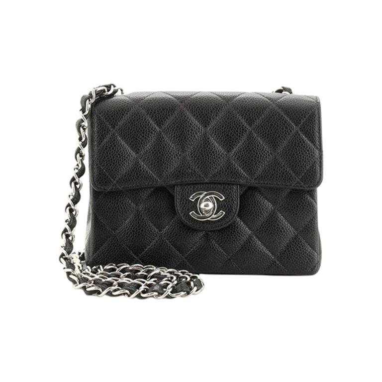 Chanel Vintage Square Classic Single Flap Bag Quilted Caviar Mini at ...