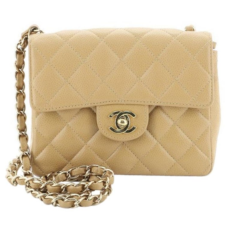 Chanel Vintage Square Classic Single Flap Bag Quilted Caviar Mini at 1stDibs