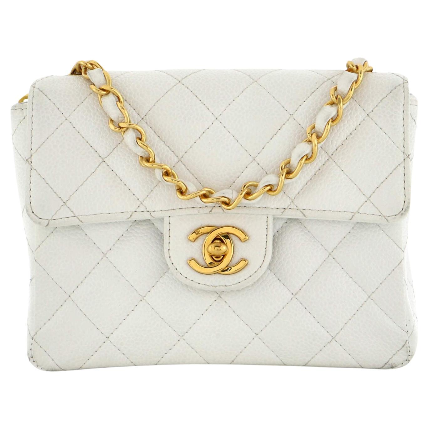 Chanel Vintage Square Classic Single Flap Bag Quilted Caviar Mini