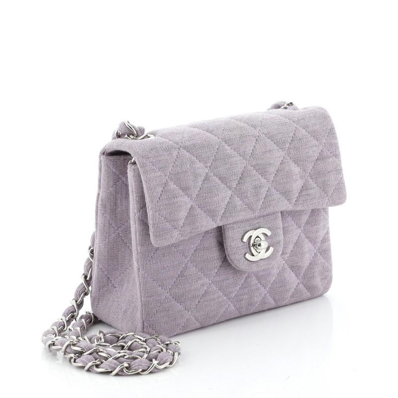 Gray Chanel Vintage Square Classic Single Flap Bag Quilted Jersey Mini