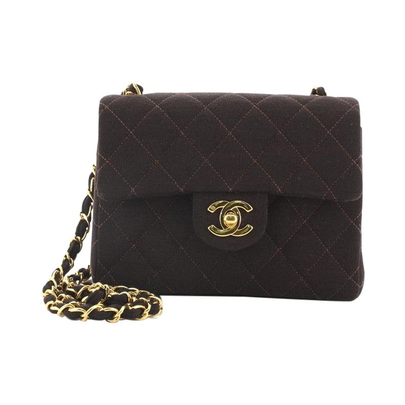 Chanel Vintage Square Classic Single Flap Bag Quilted Jersey Mini