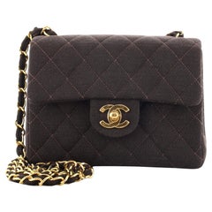 Chanel Vintage Square Classic Single Flap Bag Quilted Jersey Mini
