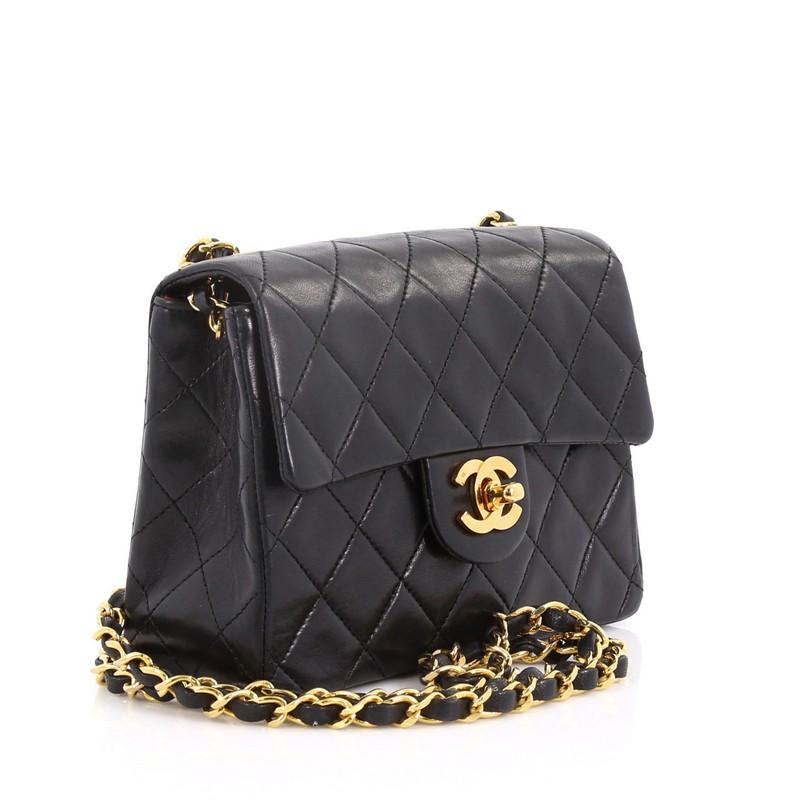 Black Chanel Vintage Square Classic Single Flap Bag Quilted Lambskin Mini