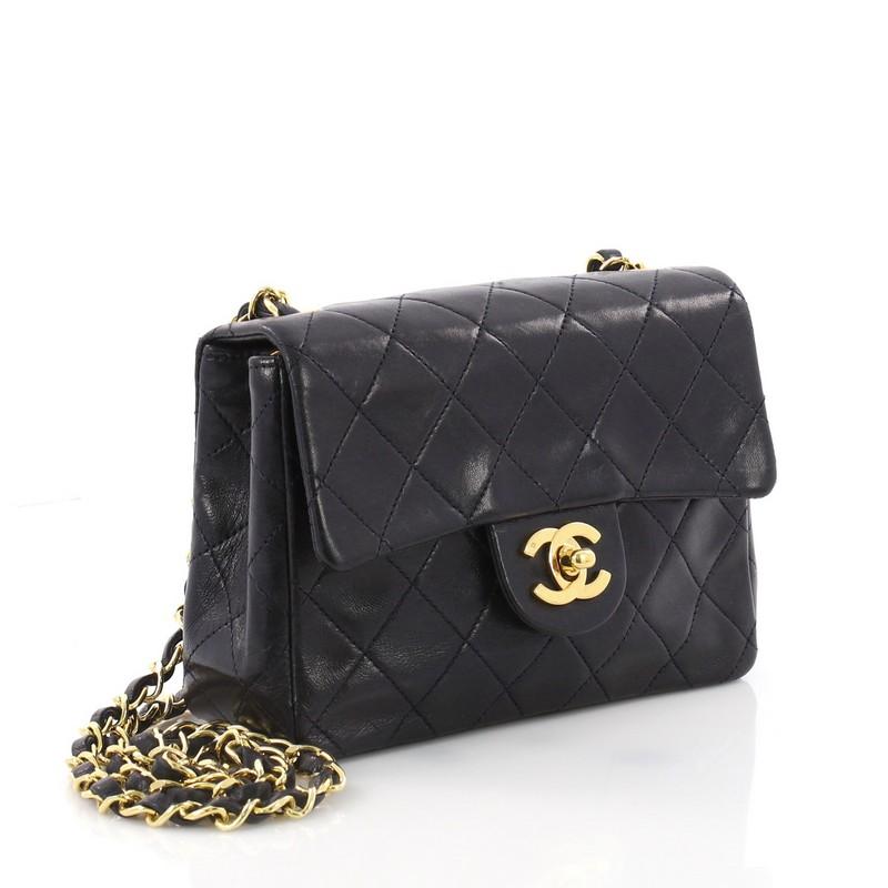 Black Chanel Vintage Square Classic Single Flap Bag Quilted Lambskin Mini