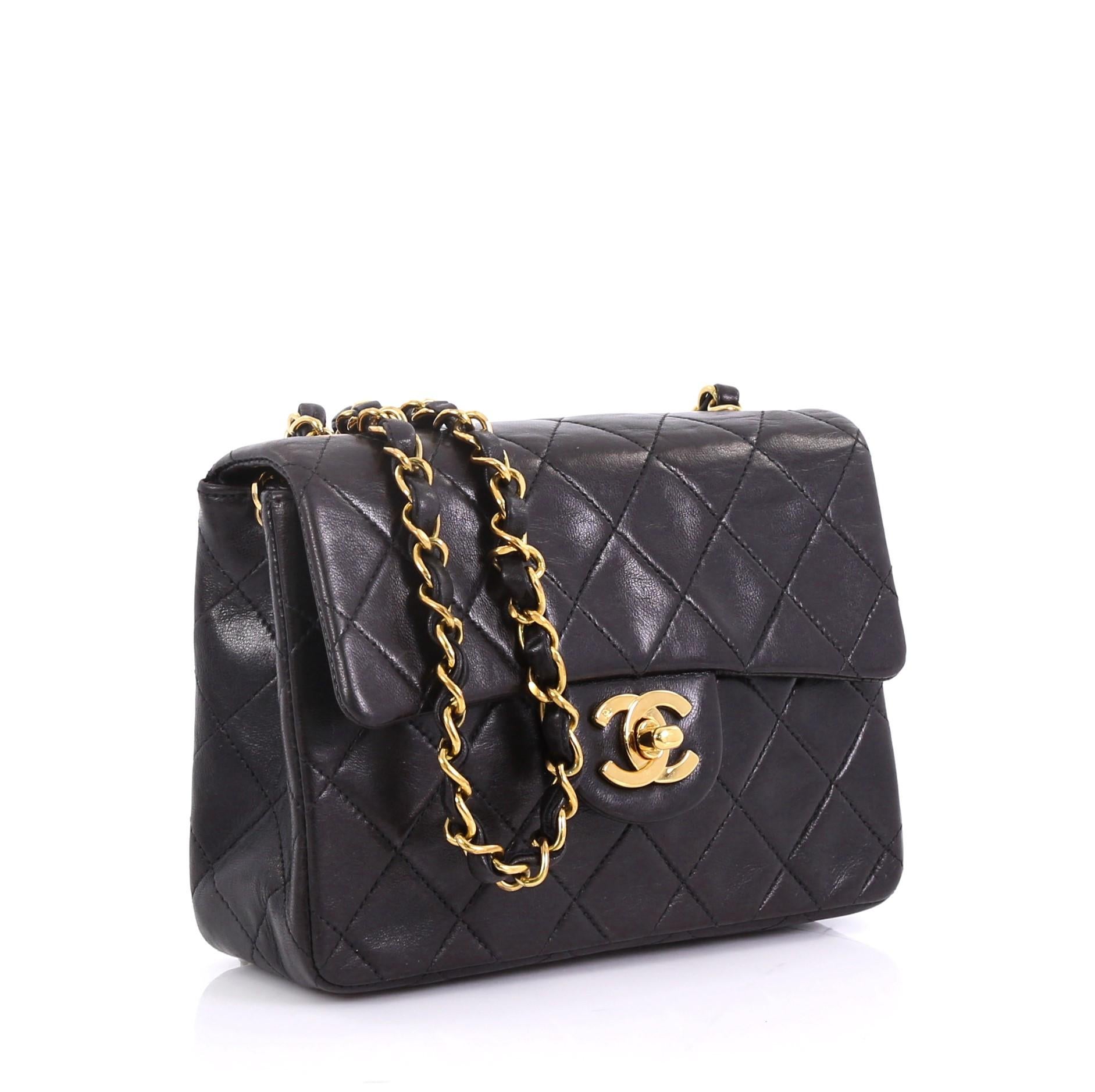 Black Chanel Vintage Square Classic Single Flap Bag Quilted Lambskin Mini