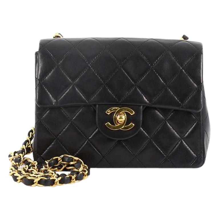 Chanel Black Quilted Lambskin Mini Square Classic Flap Bag Leather