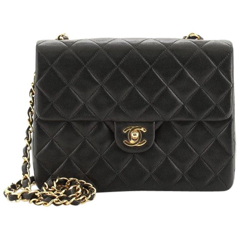 Chanel Vintage Square Classic Single Flap Bag Quilted Lambskin Mini at ...