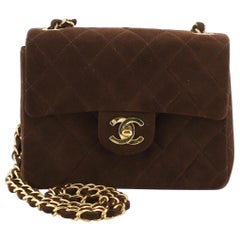 Chanel Vintage Square Classic Single Flap Bag Quilted Suede Mini