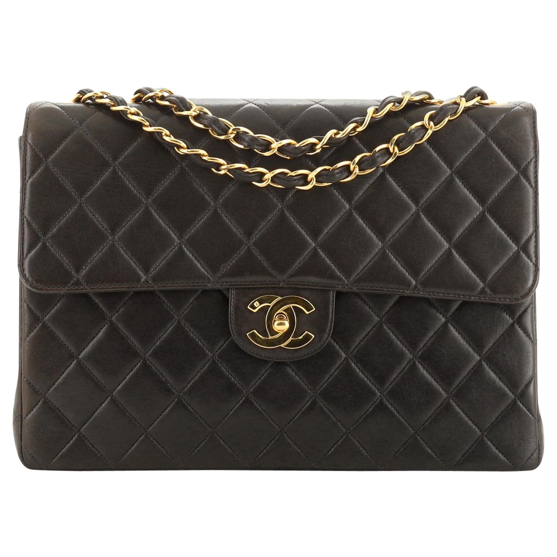 Chanel Vintage Square Flap Bag Quilted Lambskin Jumbo 