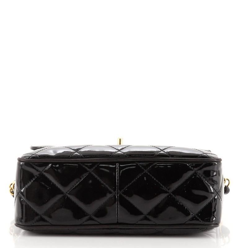 Black Chanel Vintage Square Front Pocket Camera Bag Quilted Patent Small
