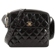 Chanel Vintage Square Front Pocket Camera Bag Quilted Patent Small