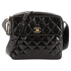 Chanel Vintage Square Front Pocket Camera Bag Quilted Patent Small