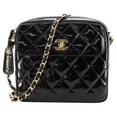 Chanel Vintage Square Front Pocket Camera Bag Quilted Patent Small