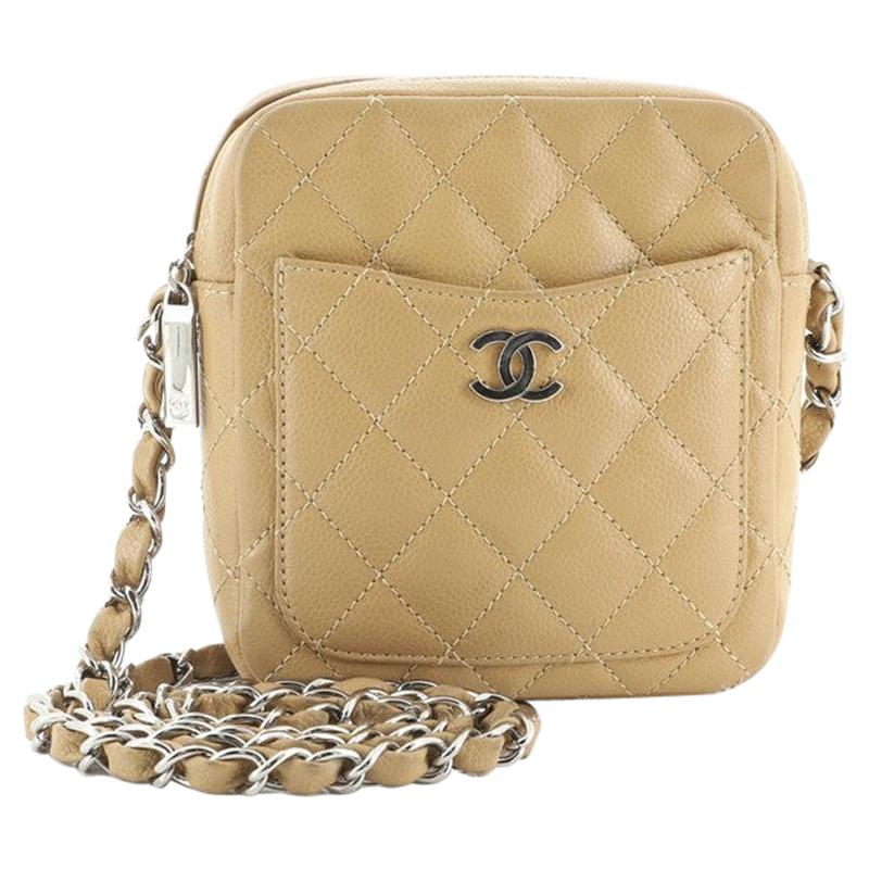 Chanel Vintage Square Pocket Chain Shoulder Bag Quilted Caviar Small