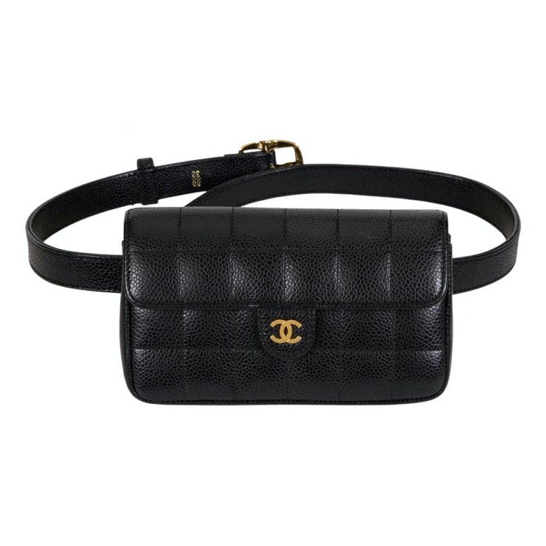Chanel Vintage Caviar Square Quilted Mini Classic Fanny Pack Waist Belt Bag  at 1stDibs