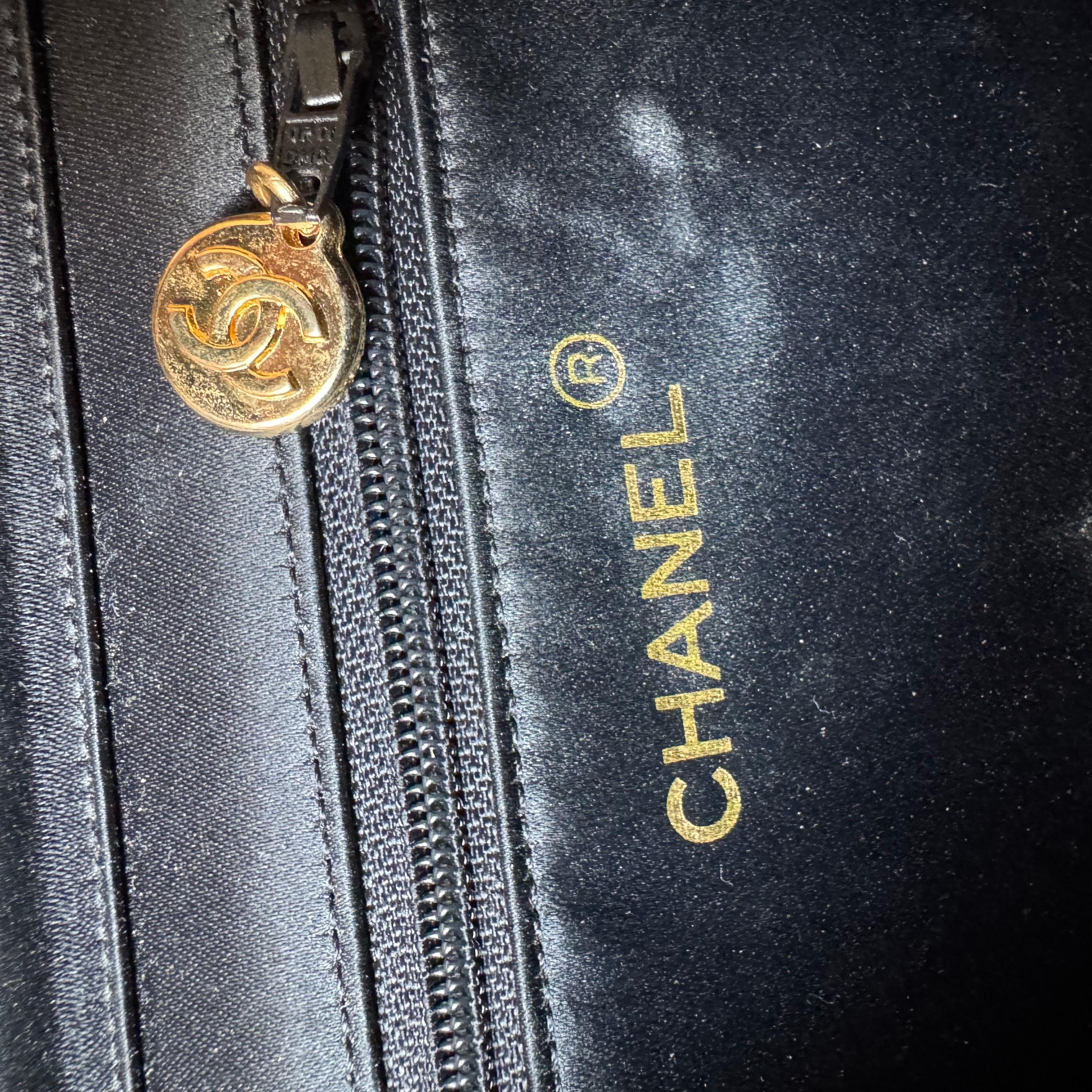 Chanel Vintage Square Wallet on Chain Black Silk Gold Hardware Crossbody Bag For Sale 6