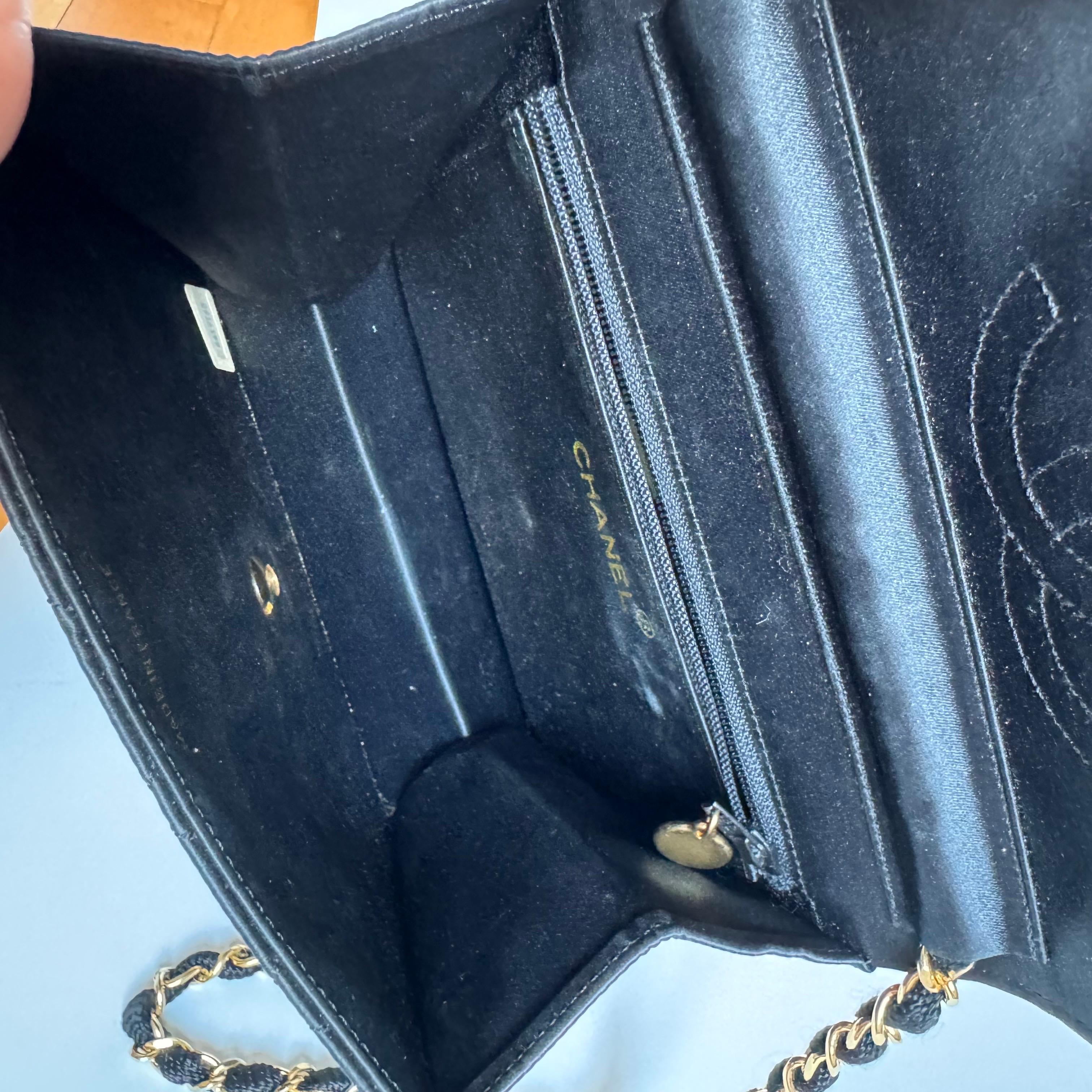 Chanel Vintage Square Wallet on Chain Black Silk Gold Hardware Crossbody Bag For Sale 7