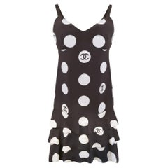 CHANEL Vintage SS 1997 Runway Black and White Tiered Silk Polka Dot Tank Dress