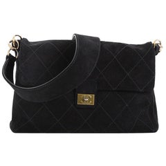 Chanel Vintage Stitch Flap Messenger Bag Quilted Suede Medium