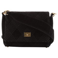 Chanel Vintage Stitched CC Flap Bag Suede Small