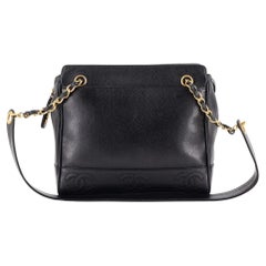 Chanel Vintage Stitched CC Shoulder Bag Caviar Small