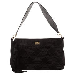 Chanel Vintage Stitched CC Shoulder Bag Suede Medium