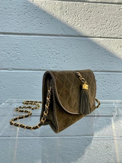 Chanel Vintage Suede Flap Crossbody Shoulder Clutch Bag
