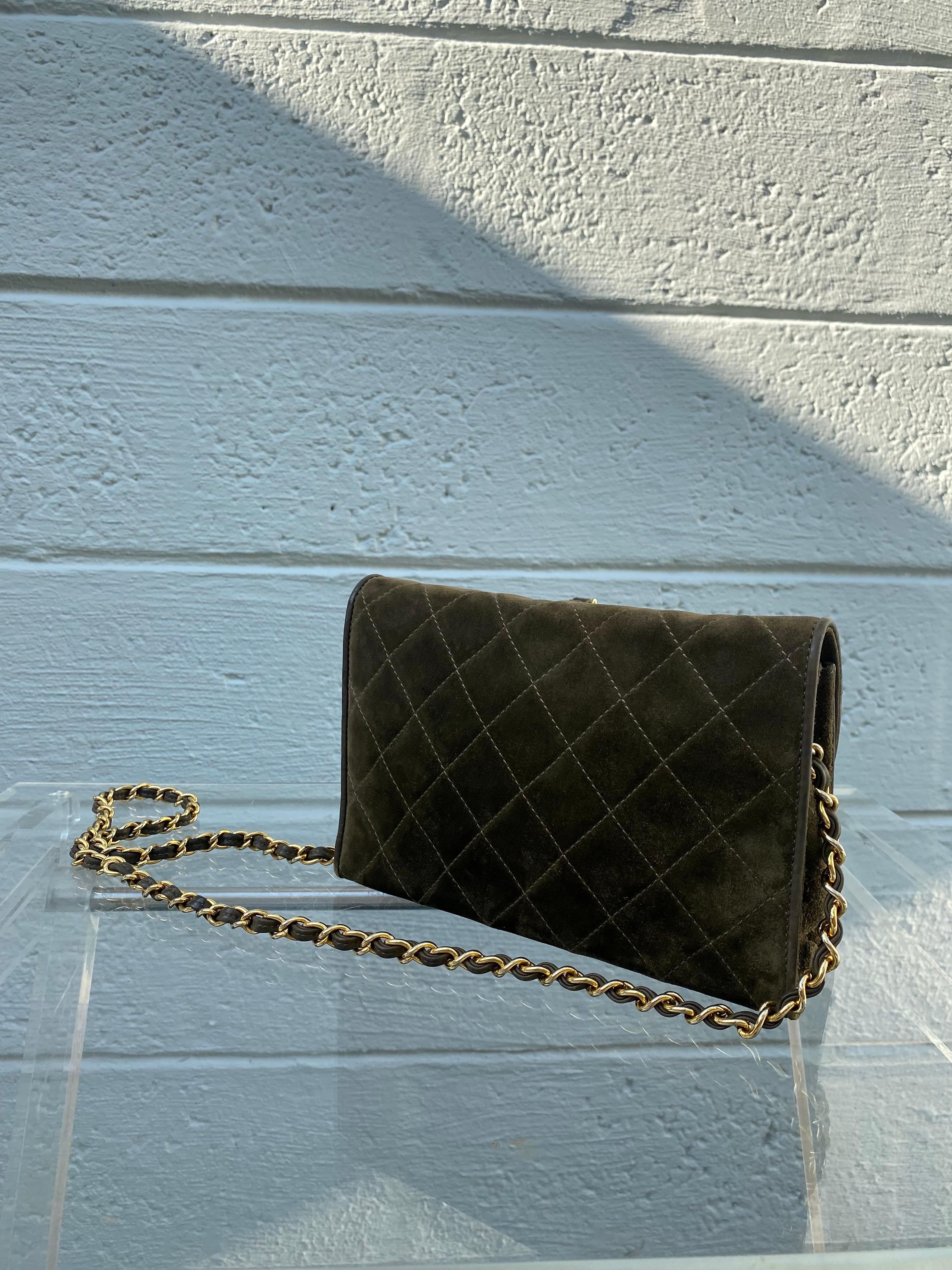 Women's Chanel Vintage Suede Flap Crossbody Shoulder Clutch Bag