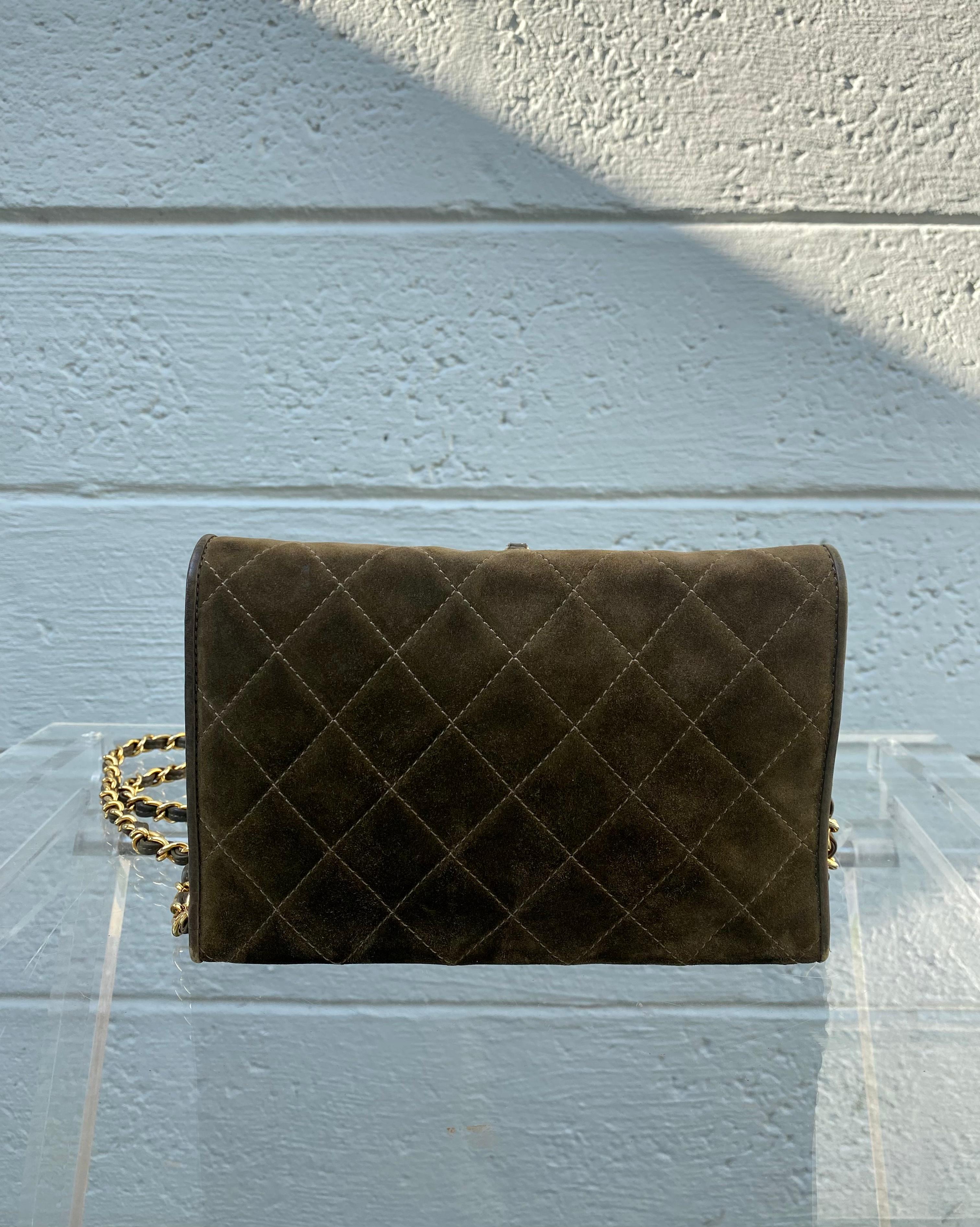 Chanel Vintage Suede Flap Crossbody Shoulder Clutch Bag 1