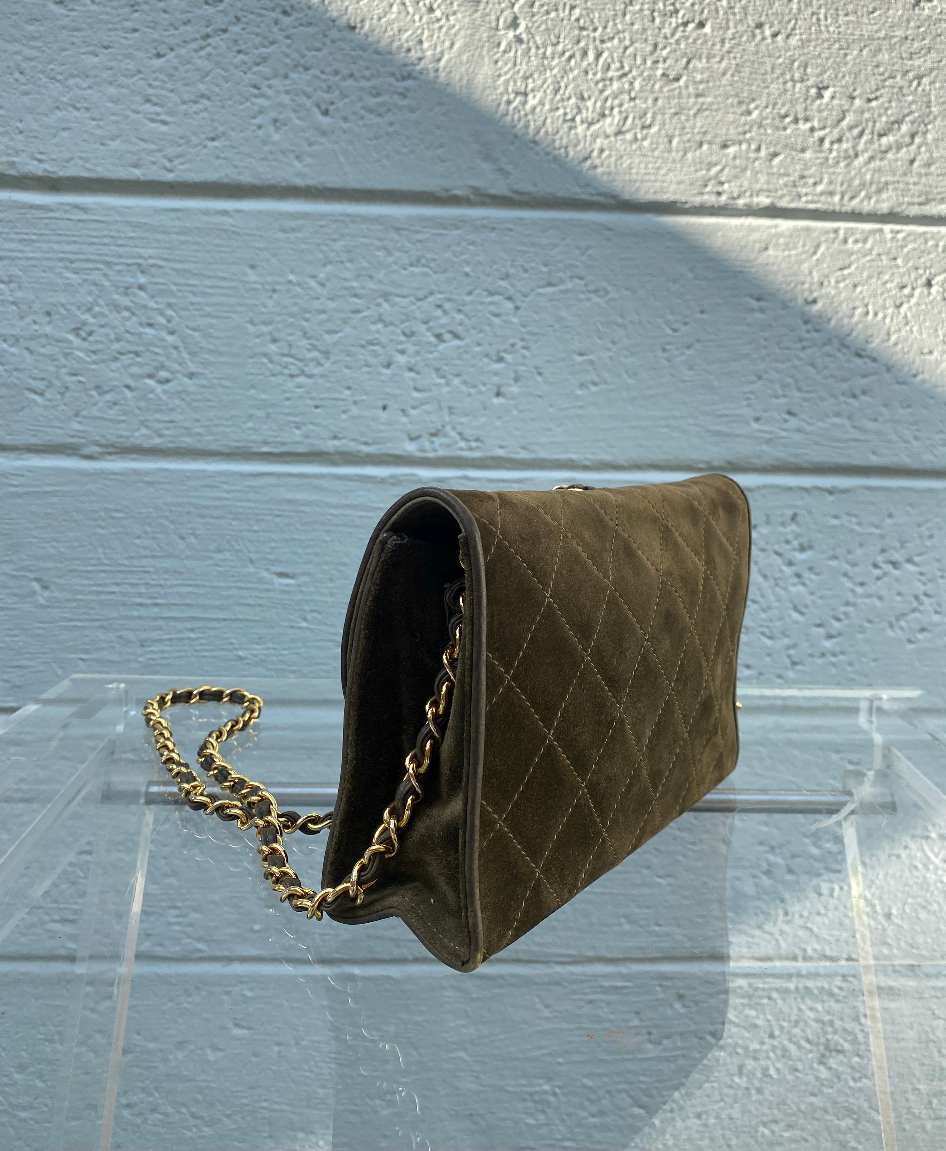 Chanel Vintage Suede Flap Crossbody Shoulder Clutch Bag 2