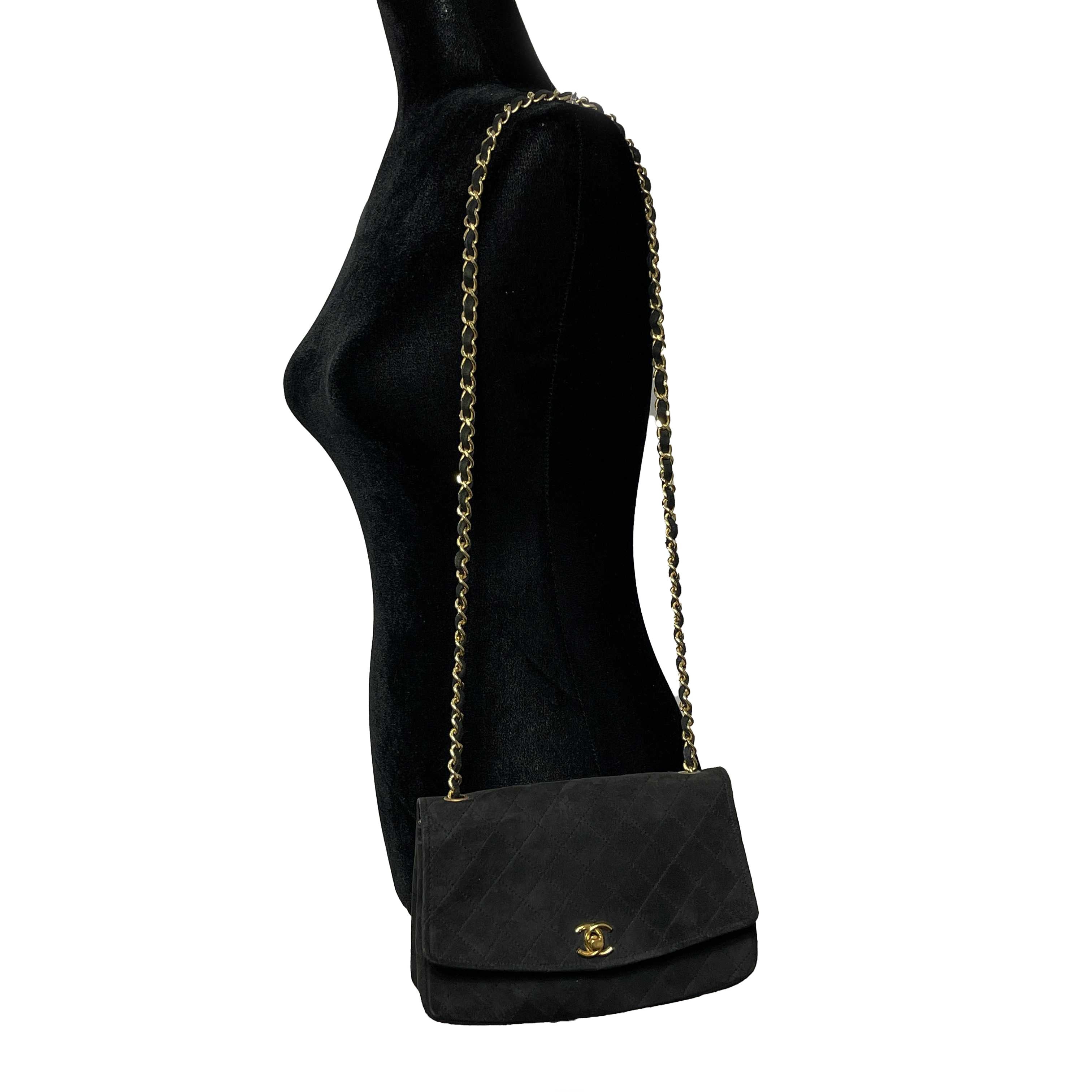 Women's CHANEL Vintage Suede Medium Flap Bag Chain CC Turnlock Crossbody