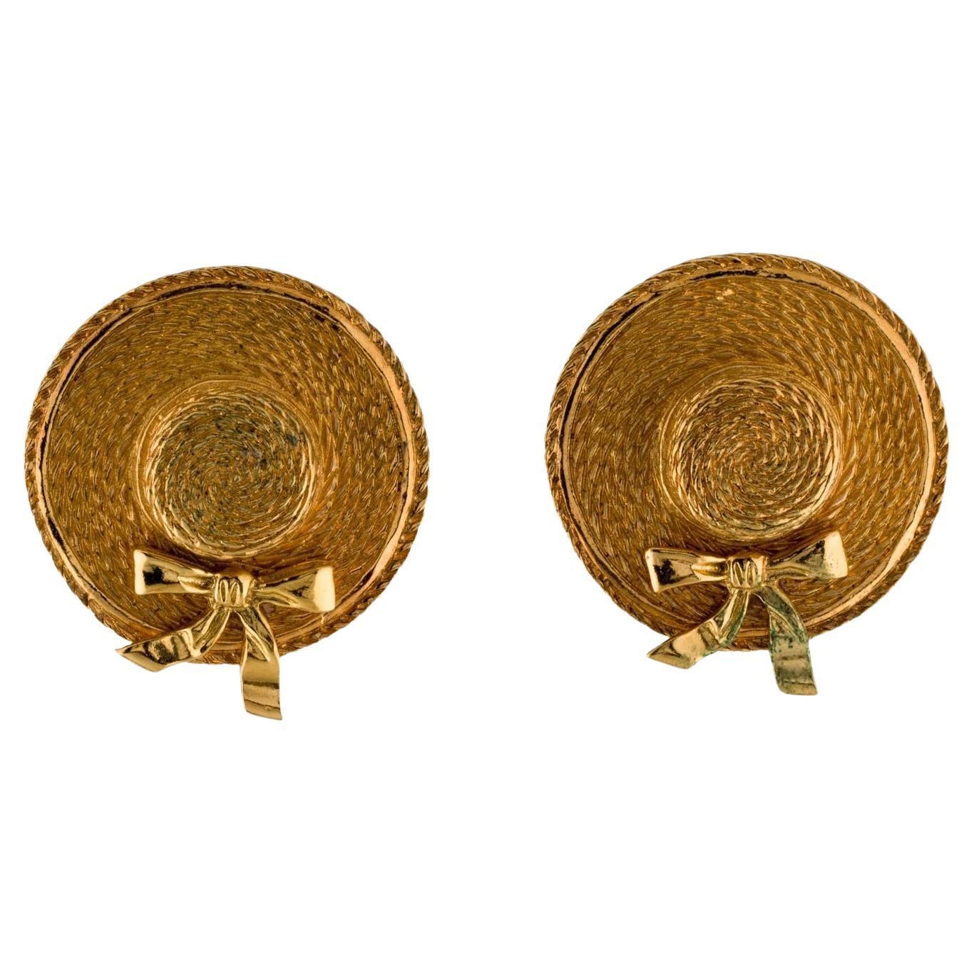 Chanel vintage sun hat clip-on earrings For Sale