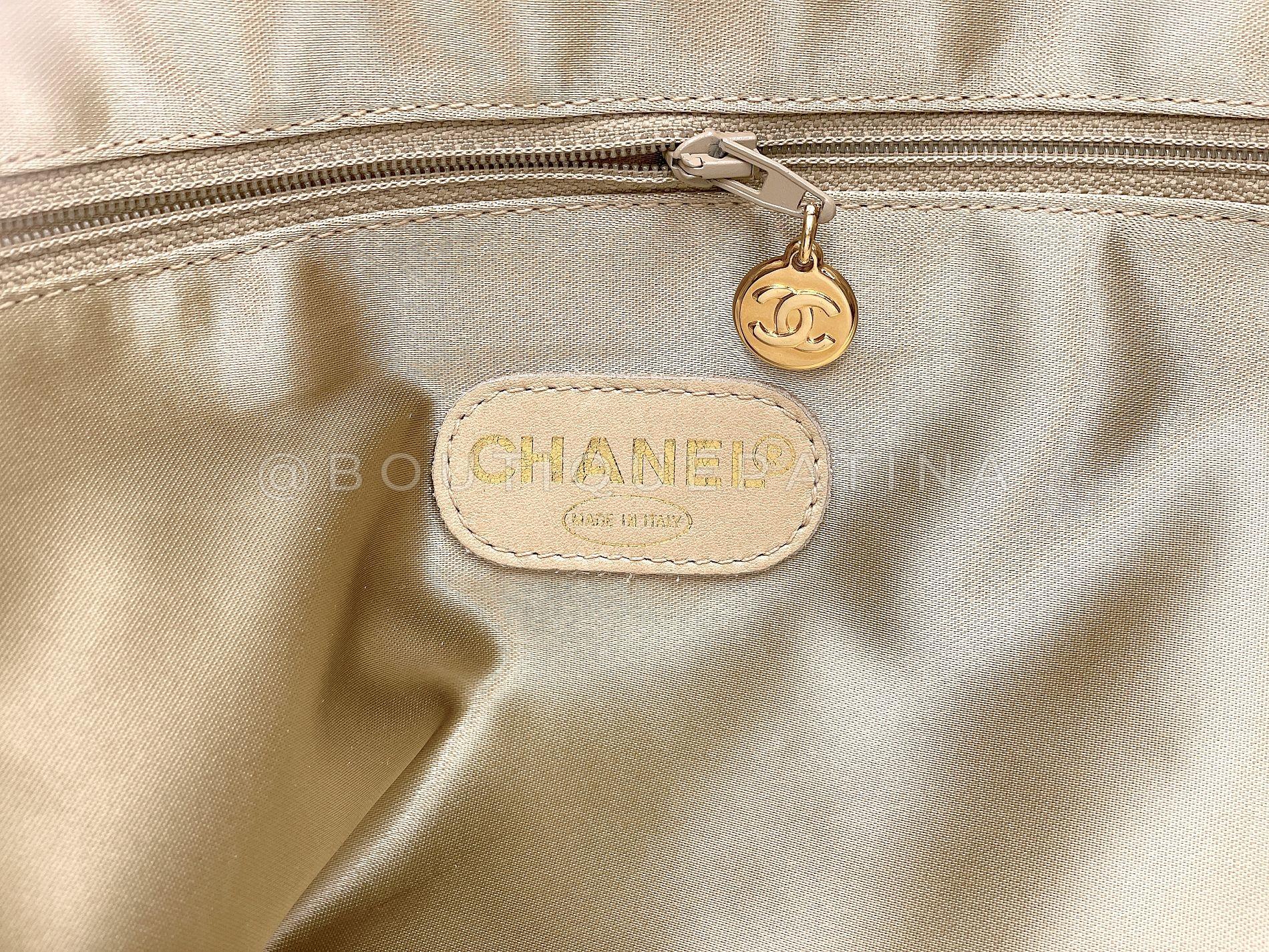 Chanel Vintage Supermodel Taupe Beige Linen XL Weekender Tote Bag 24k GHW 68015 6