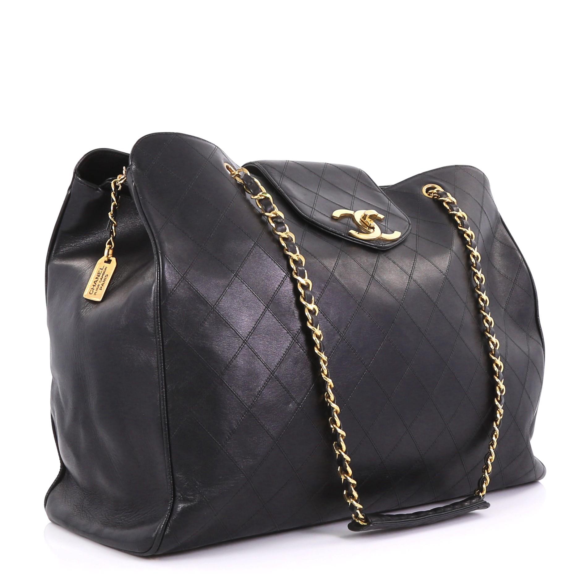 Black Chanel Vintage Supermodel Weekender Bag Quilted Leather Large