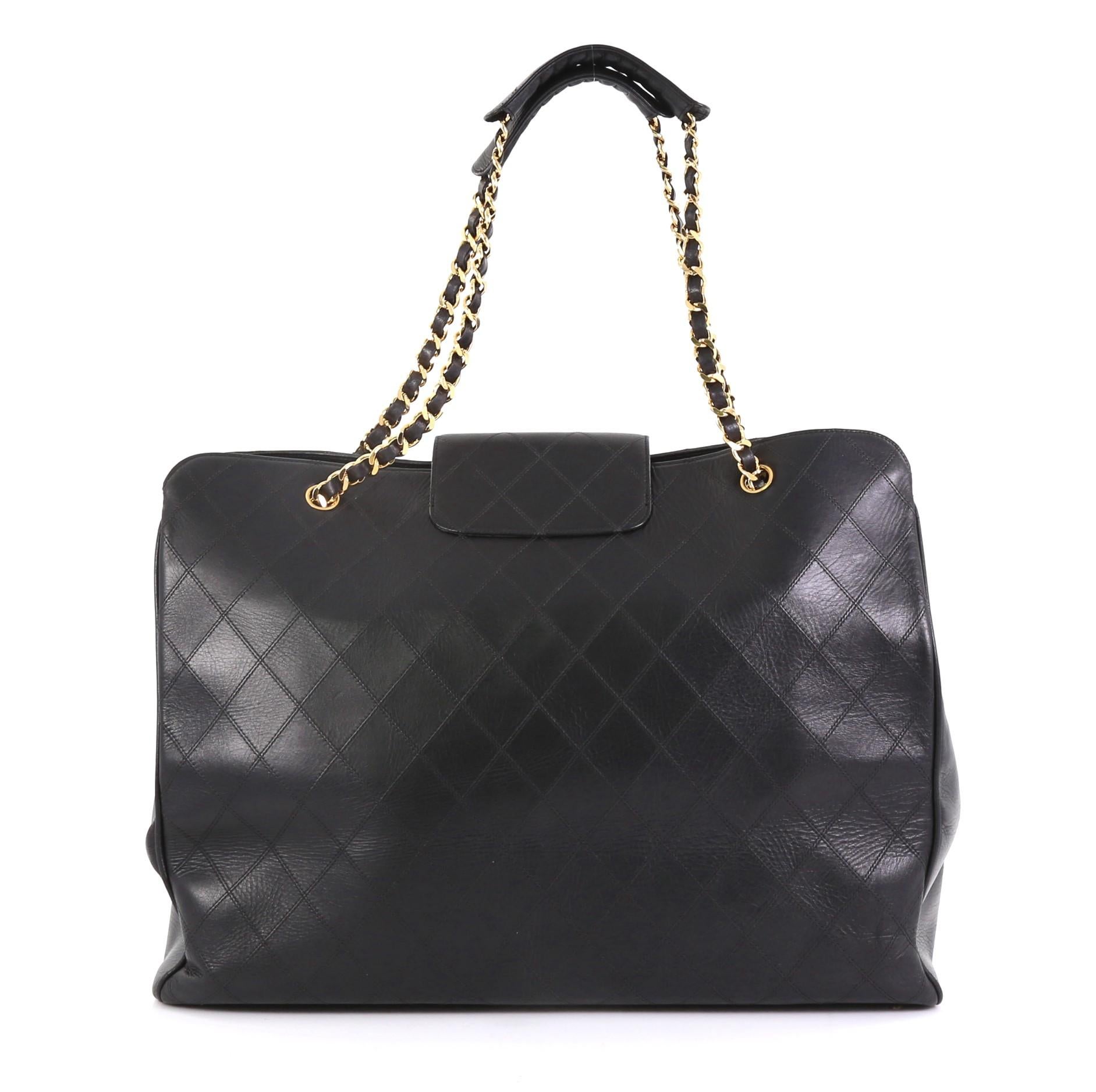 Black Chanel Vintage Supermodel Weekender Bag Quilted Leather Large