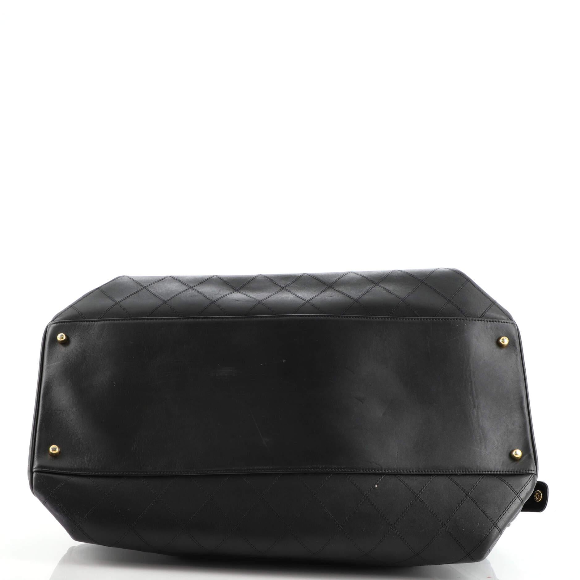 Black Chanel Vintage Supermodel Weekender Bag Quilted Leather Large