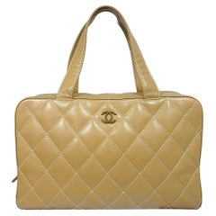 Chanel Vintage Surpique Beige Quilted Lambskin Bowler Bag 2002–2003