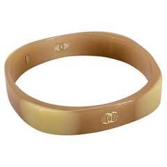 Chanel Vintage Tan Beige Resin CC Logo Cuff Bangle Bracelet