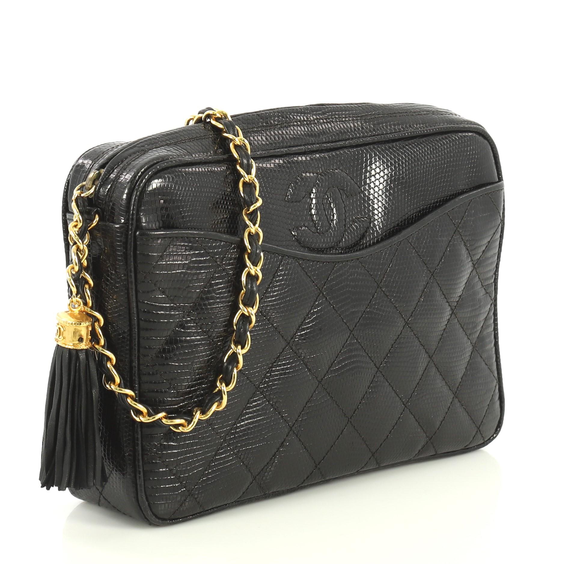 Noir Chanel Vintage Tassel Camera Bag Lizard Small (petit)