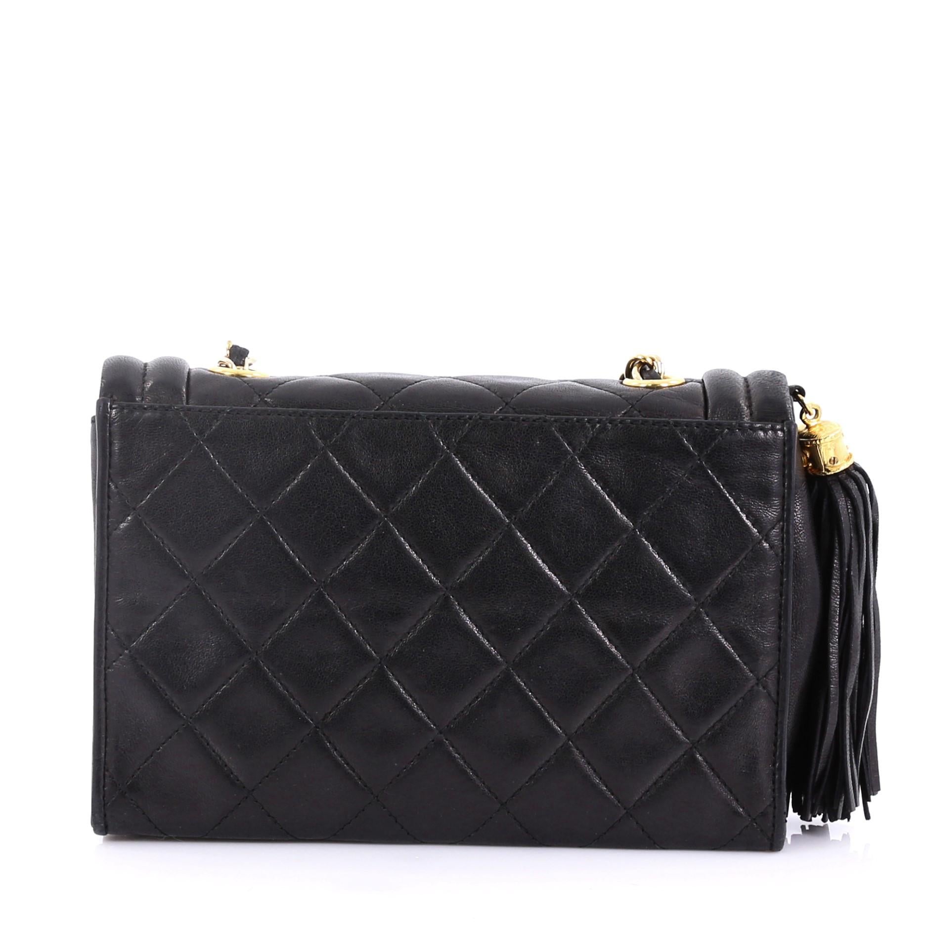 Black Chanel Vintage Tassel Flap Bag Quilted Lambskin Mini