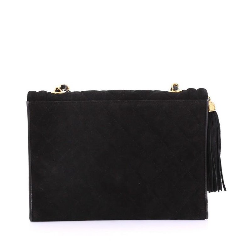 Chanel Vintage Tassel Flap Bag Quilted Suede Small at 1stDibs