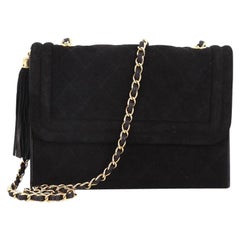 Chanel Vintage Tassel Flap Bag Quilted Suede Small